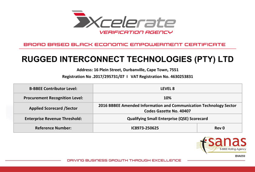 Rugged Interconnect BBBEE Certificate